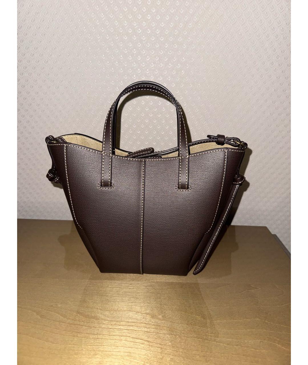 POLENE Коричневая кожаная сумка с короткими ручками, фото 3