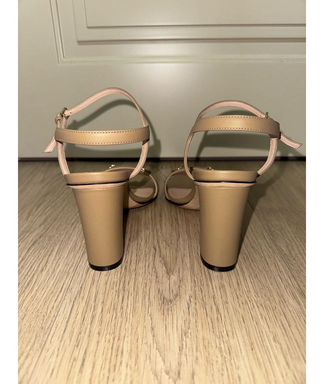 GUCCI Бежевые кожаные босоножки, фото 4