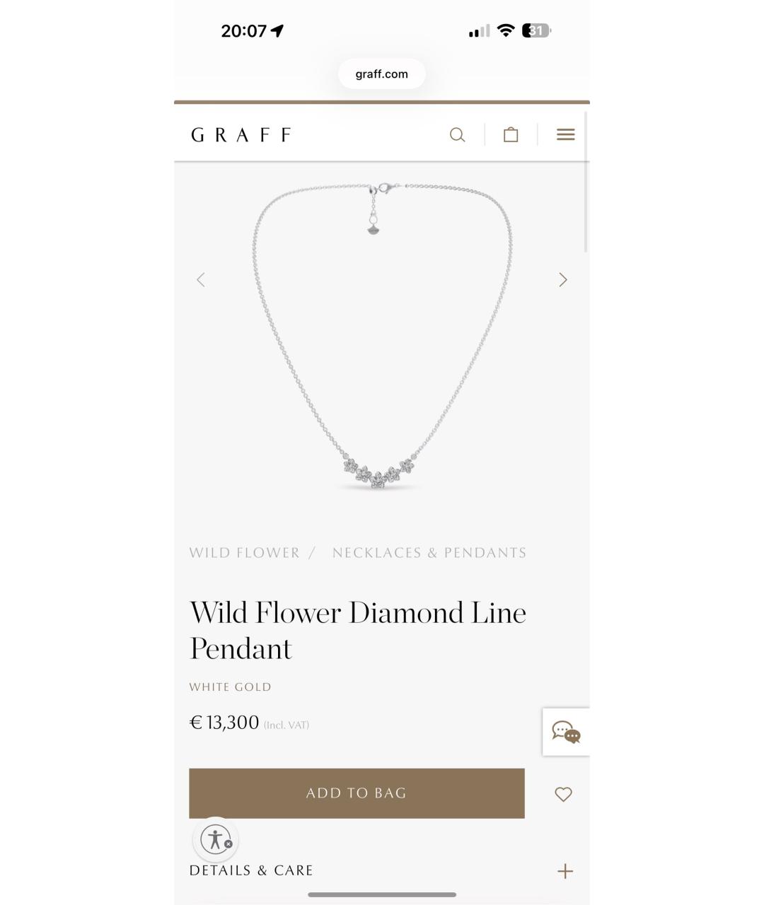 GRAFF Белая подвеска из белого золота, фото 3