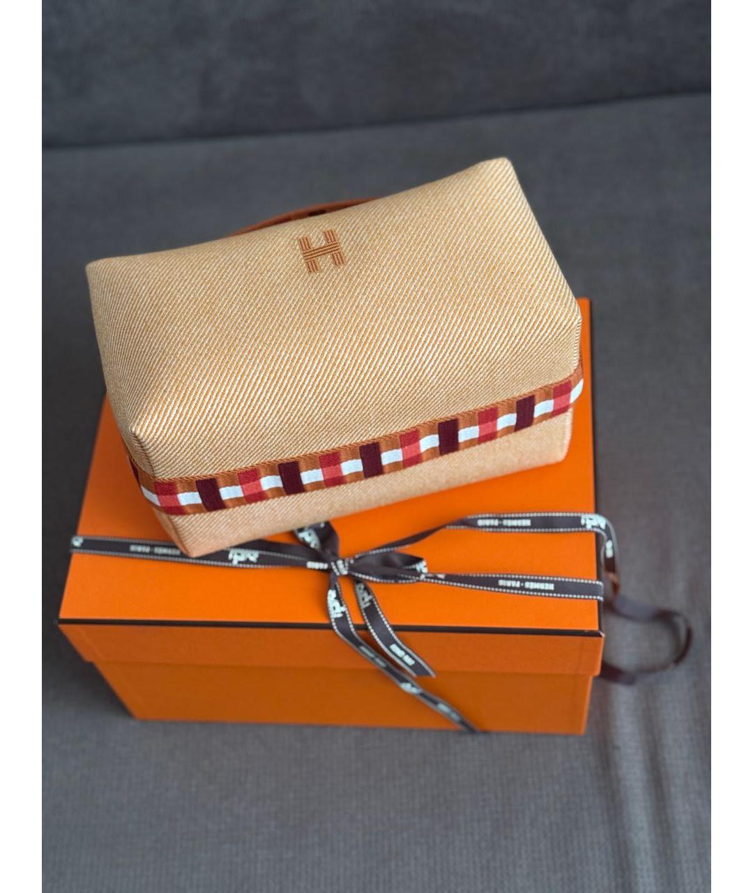 HERMES Оранжевая тканевая косметичка, фото 4
