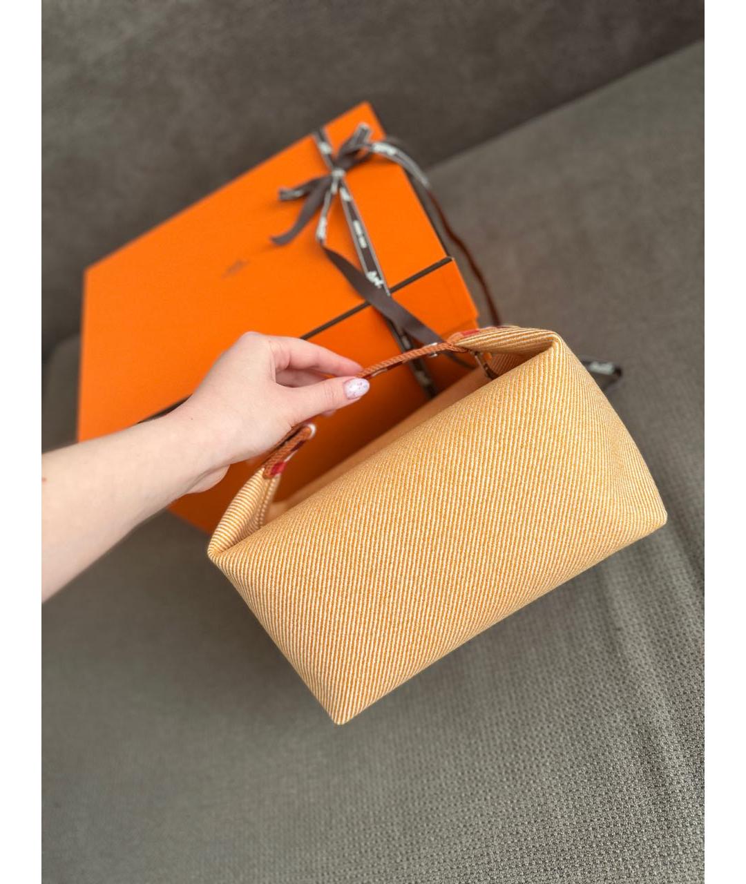 HERMES Оранжевая тканевая косметичка, фото 2