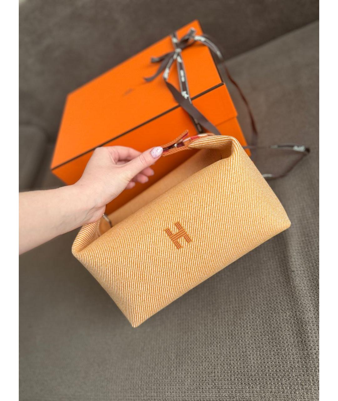 HERMES Оранжевая тканевая косметичка, фото 6