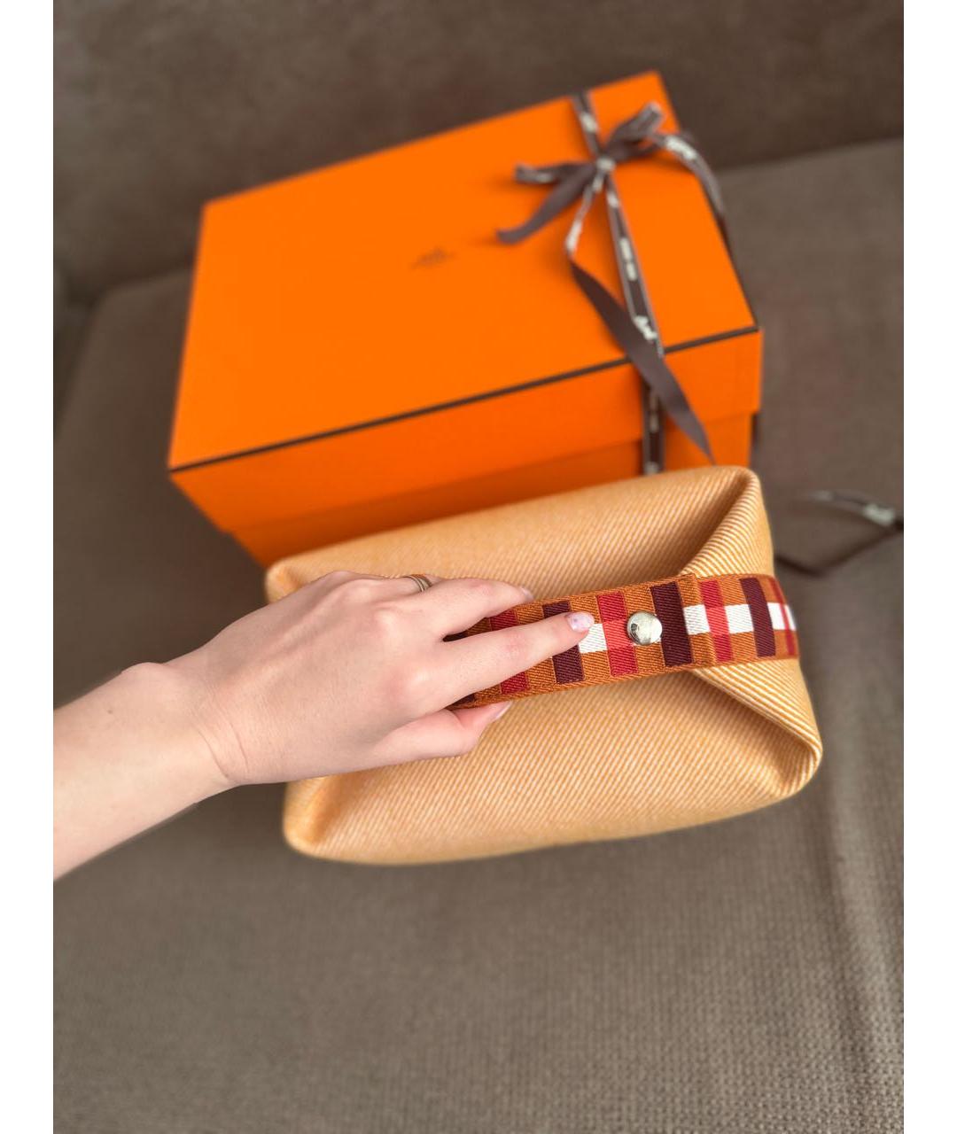 HERMES Оранжевая тканевая косметичка, фото 3