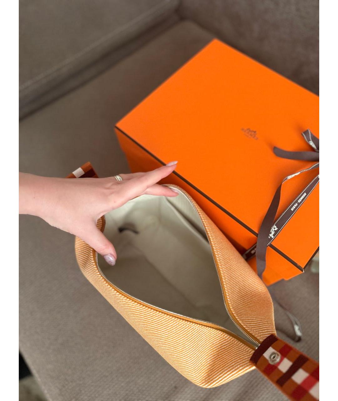 HERMES Оранжевая тканевая косметичка, фото 5