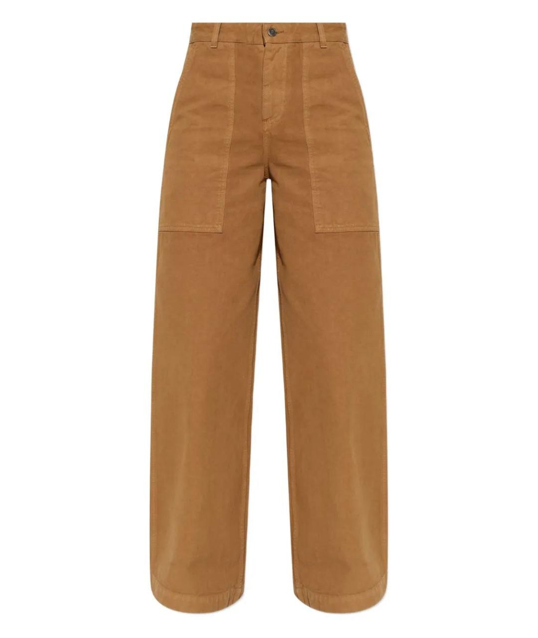 MONCLER Коричневые хлопковые прямые брюки, фото 1