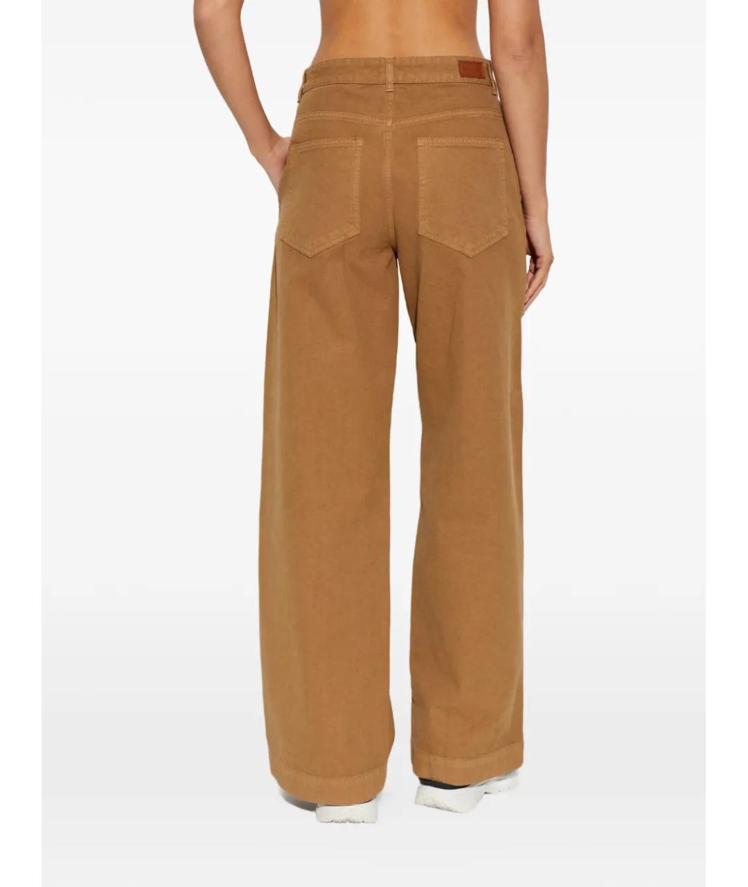 MONCLER Коричневые хлопковые прямые брюки, фото 4