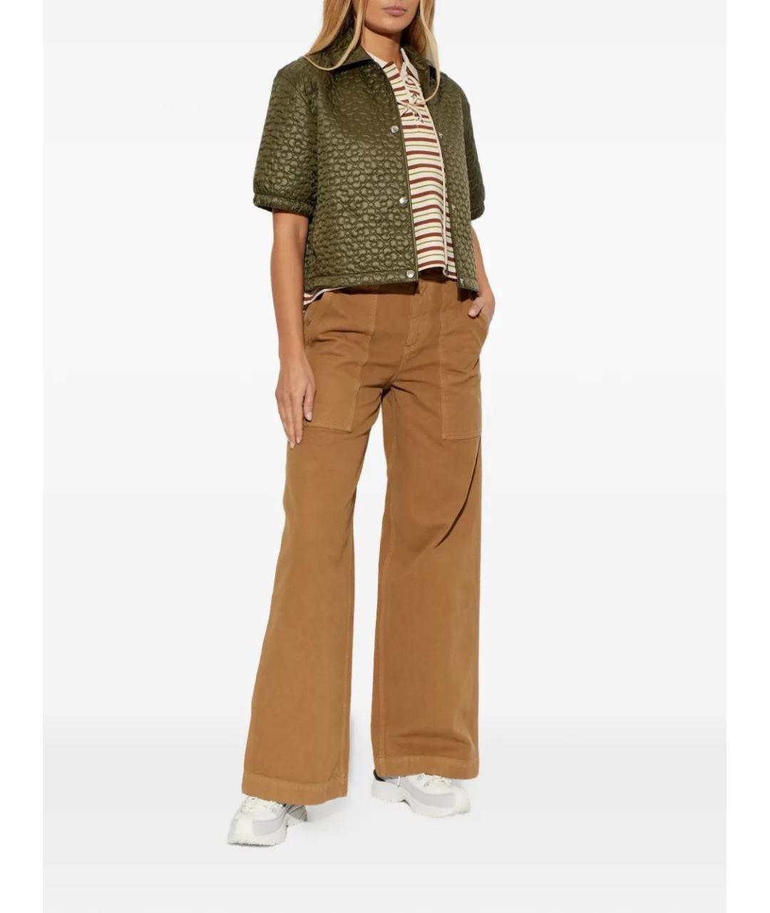 MONCLER Коричневые хлопковые прямые брюки, фото 2