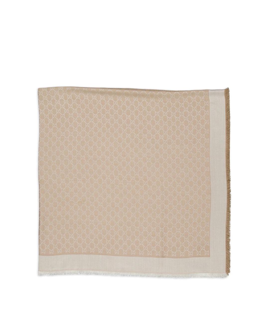 GUCCI Бежевый шелковый шарф, фото 1