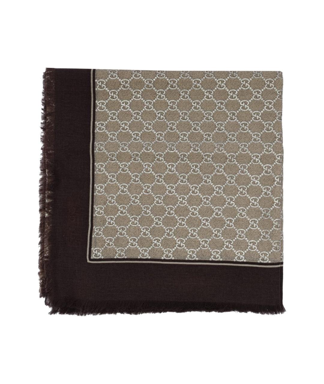 GUCCI Коричневый шерстяной шарф, фото 1