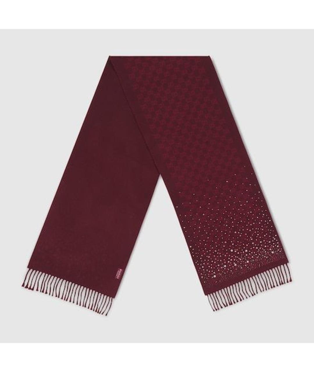GUCCI Бордовый шерстяной шарф, фото 2