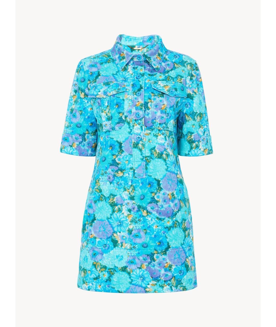 CHLOE Бирюзовое хлопковое повседневное платье, фото 6