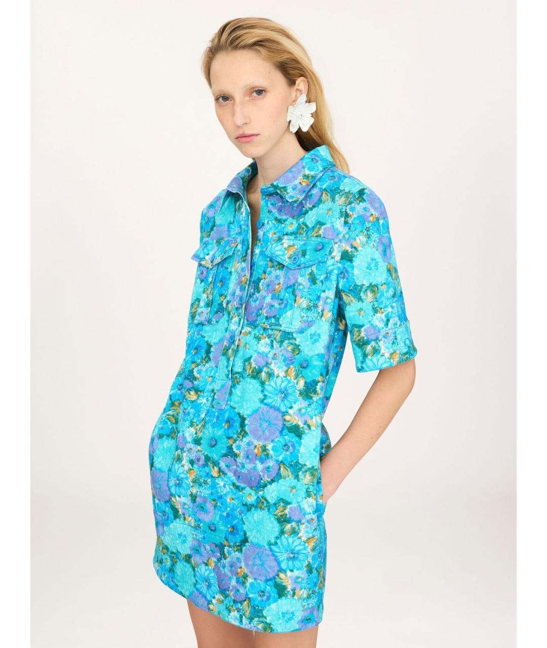 CHLOE Бирюзовое хлопковое повседневное платье, фото 3