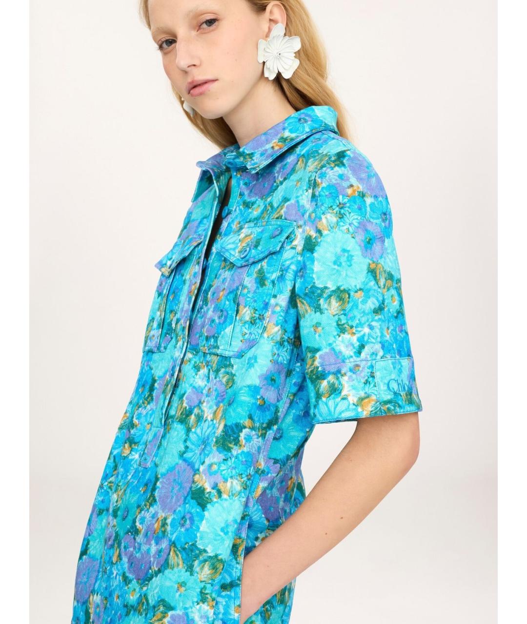 CHLOE Бирюзовое хлопковое повседневное платье, фото 5