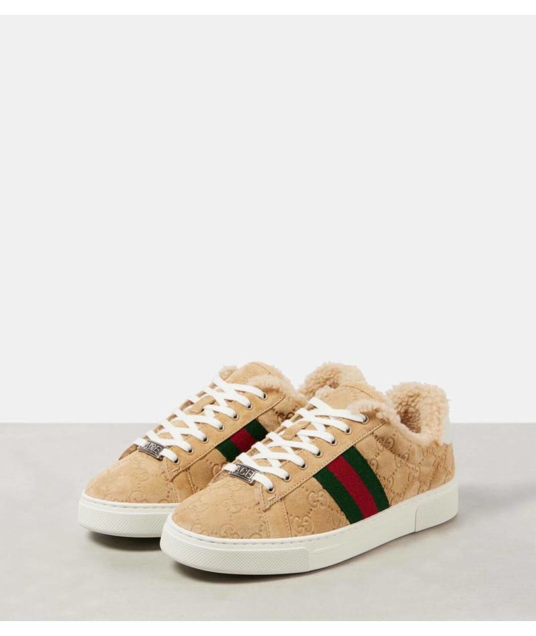 GUCCI Бежевые замшевые кеды, фото 2