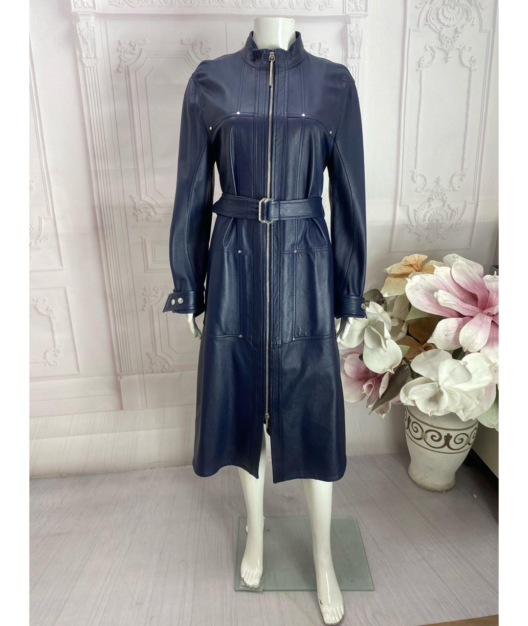 SPORTMAX Темно-синий кожаный тренч/плащ, фото 5