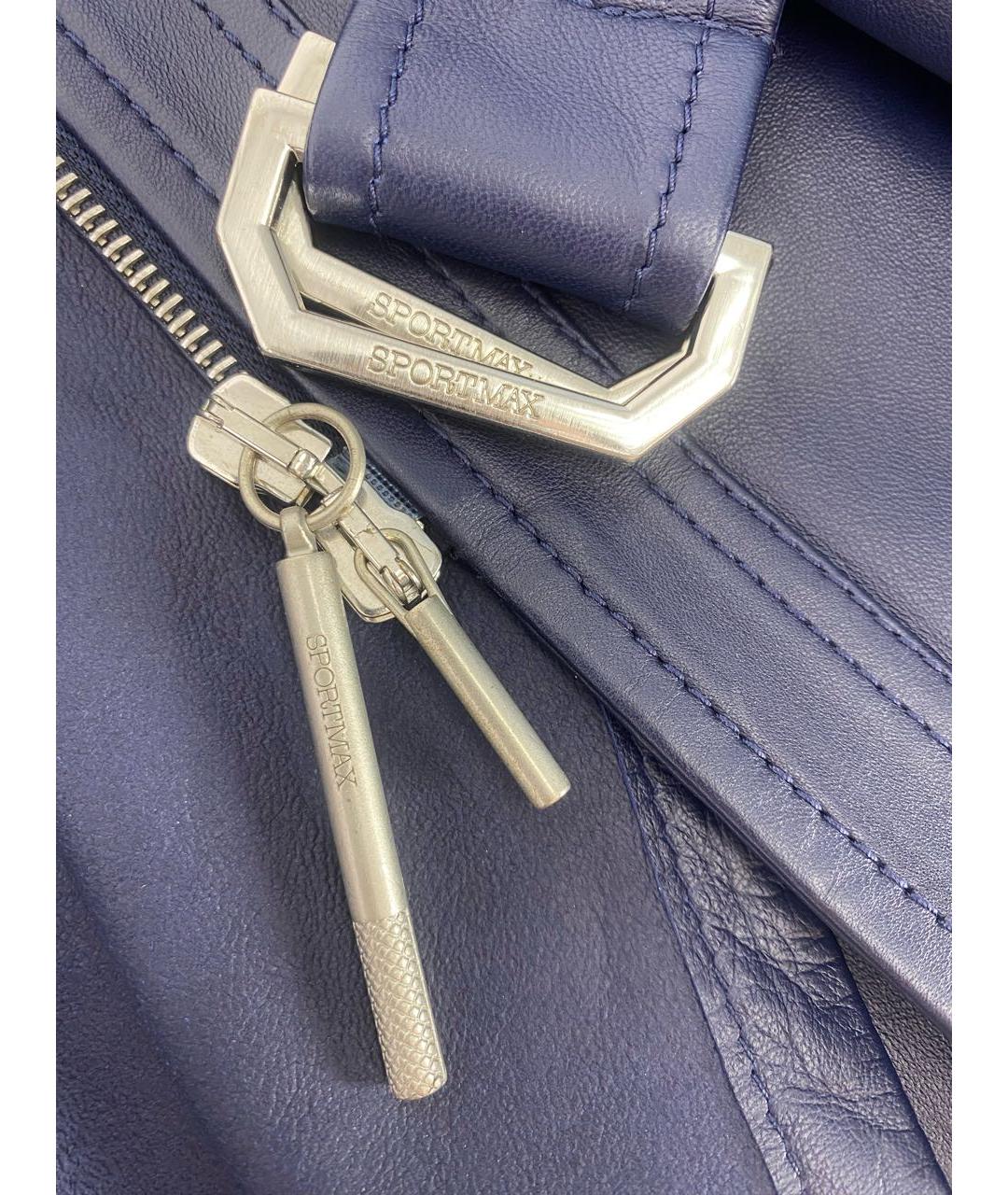 SPORTMAX Темно-синий кожаный тренч/плащ, фото 4
