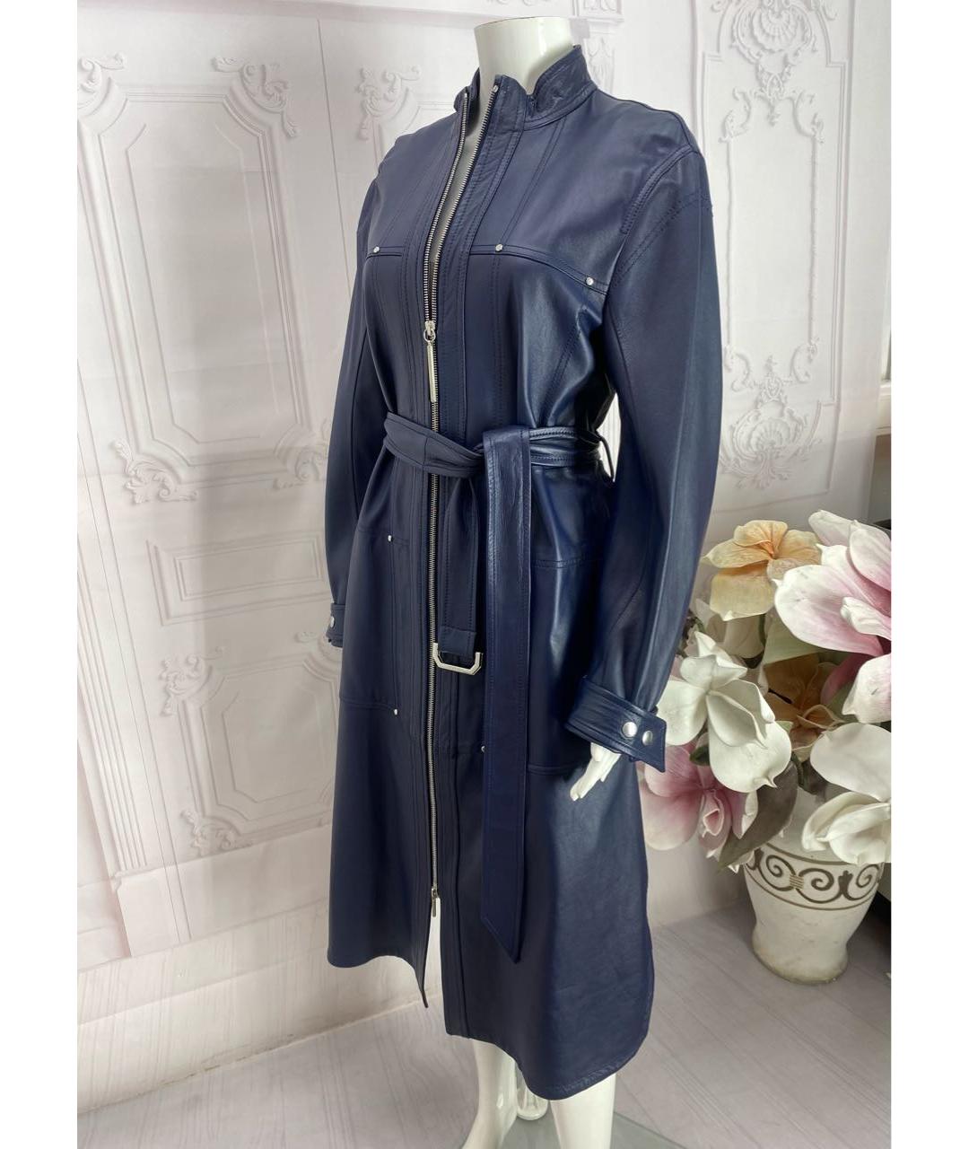 SPORTMAX Темно-синий кожаный тренч/плащ, фото 8