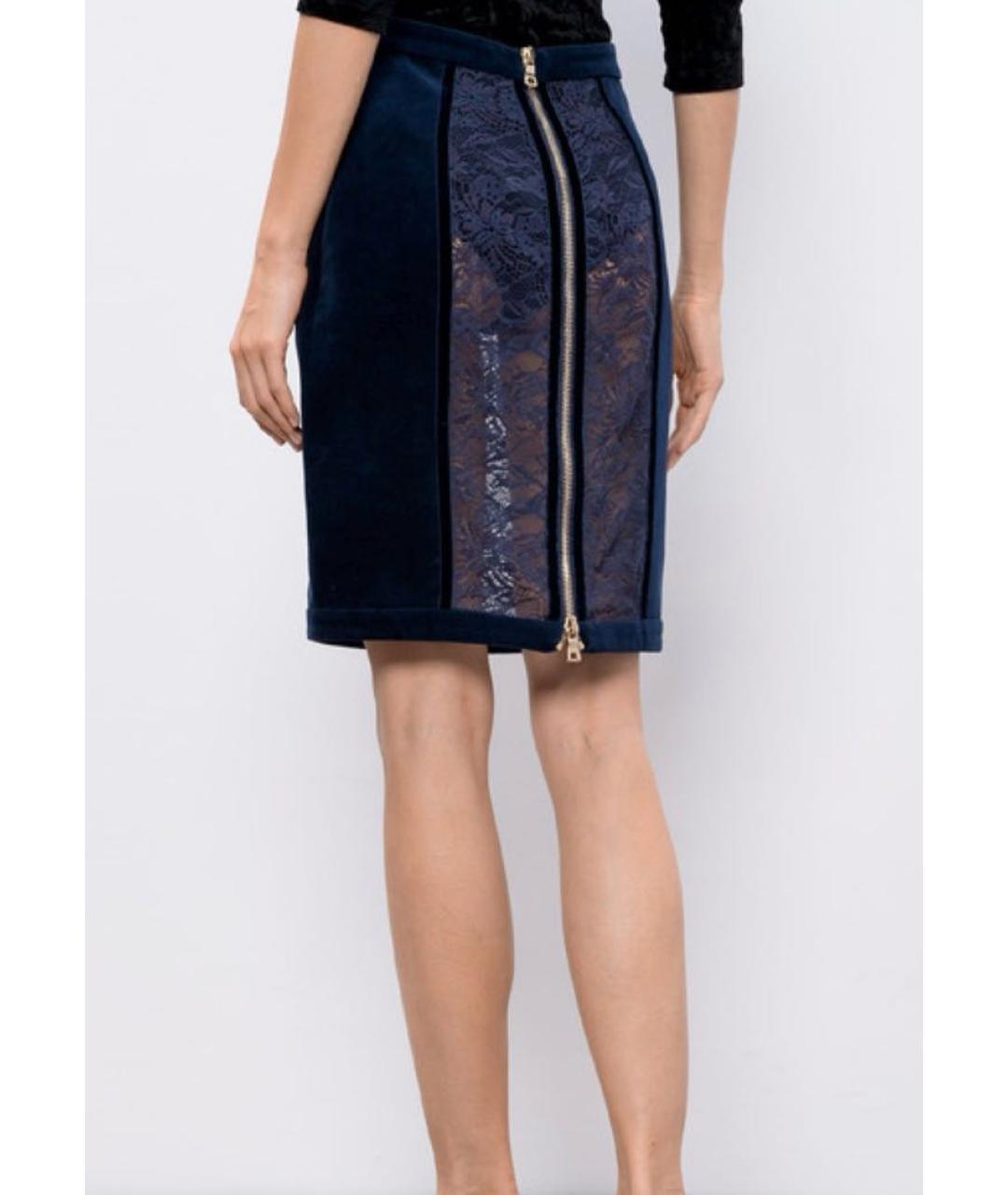BALMAIN Темно-синяя хлопковая юбка миди, фото 2