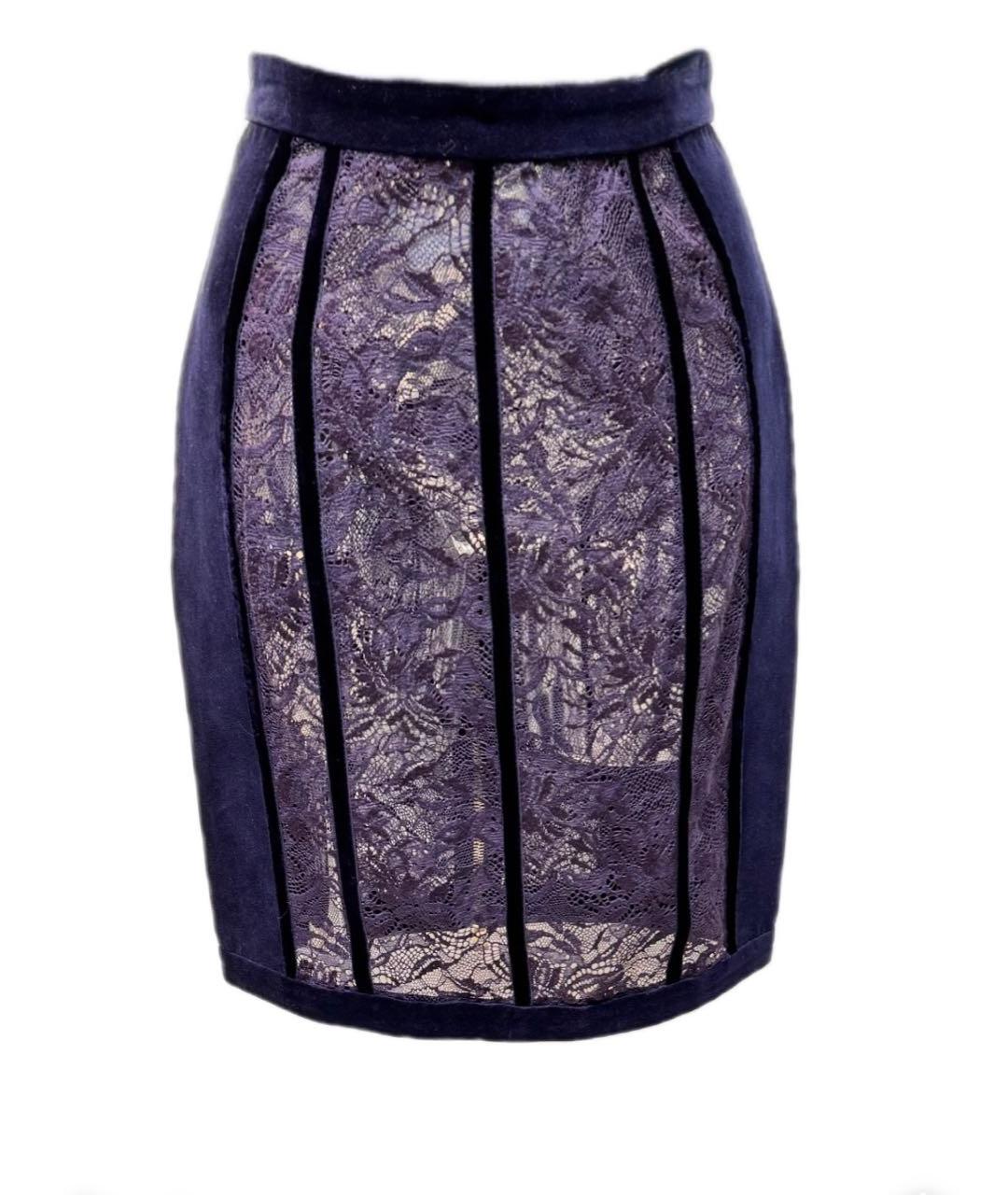 BALMAIN Темно-синяя хлопковая юбка миди, фото 8