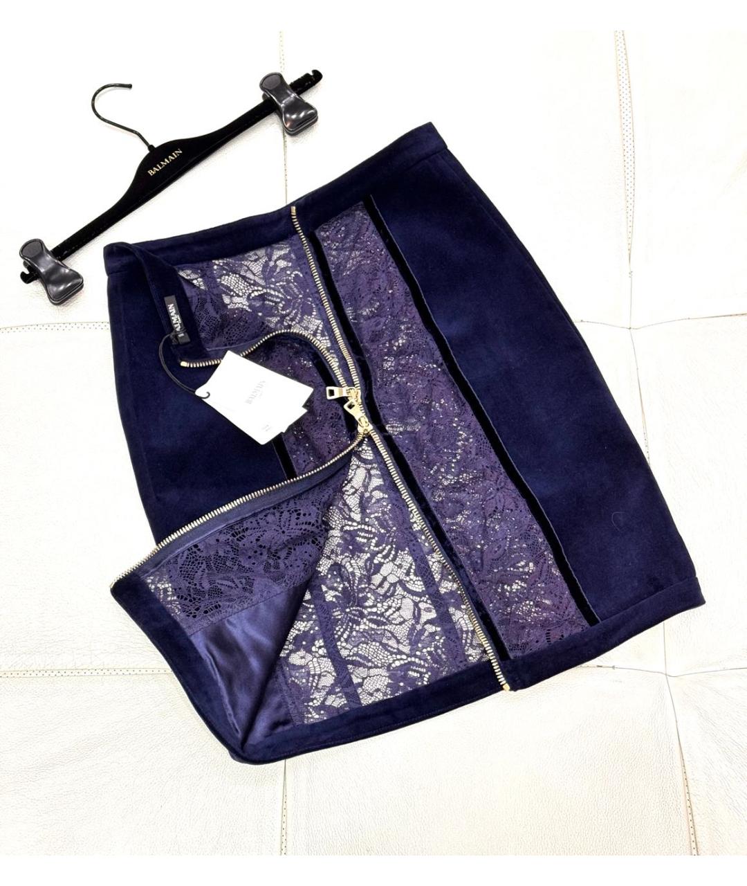 BALMAIN Темно-синяя хлопковая юбка миди, фото 5