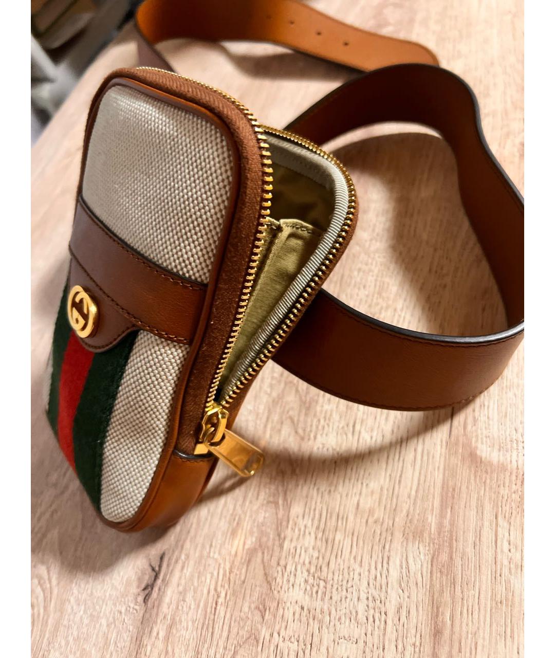 GUCCI Коричневая хлопковая поясная сумка, фото 3