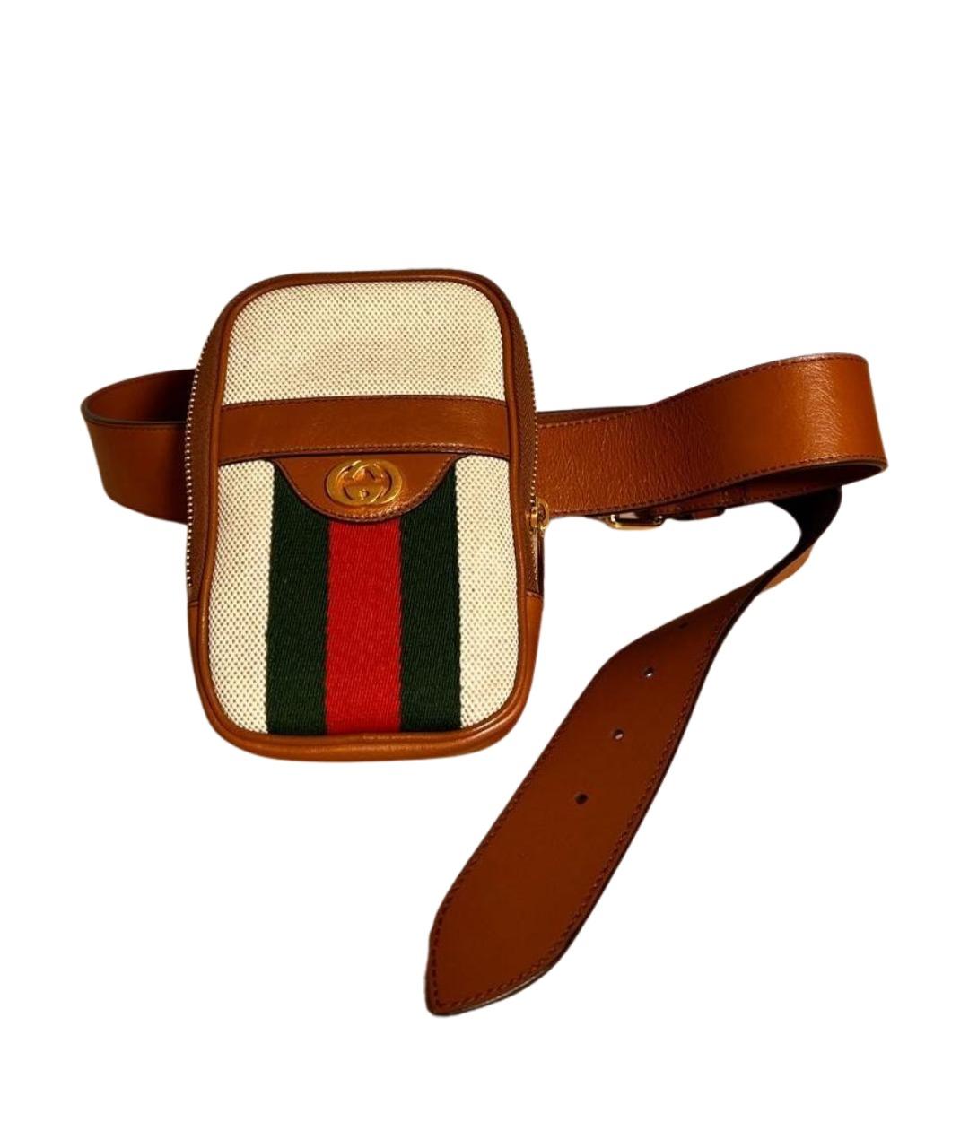 GUCCI Коричневая хлопковая поясная сумка, фото 1