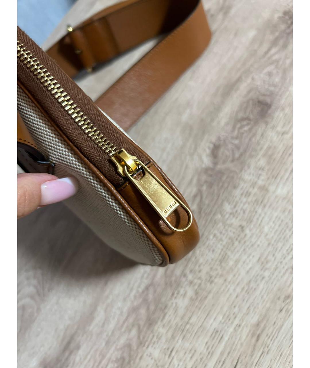 GUCCI Коричневая хлопковая поясная сумка, фото 7