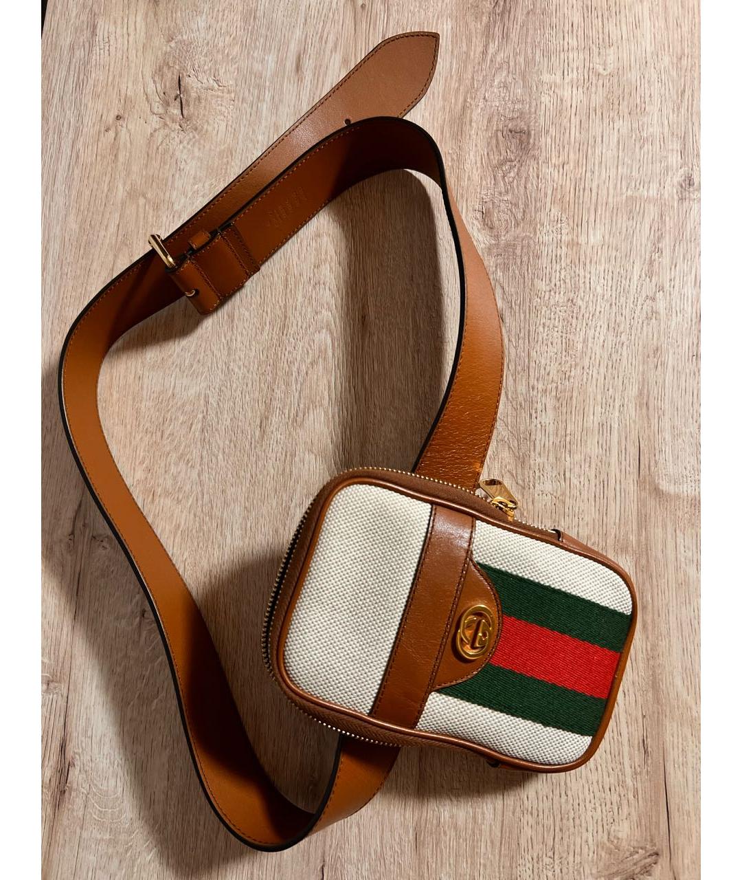 GUCCI Коричневая хлопковая поясная сумка, фото 2