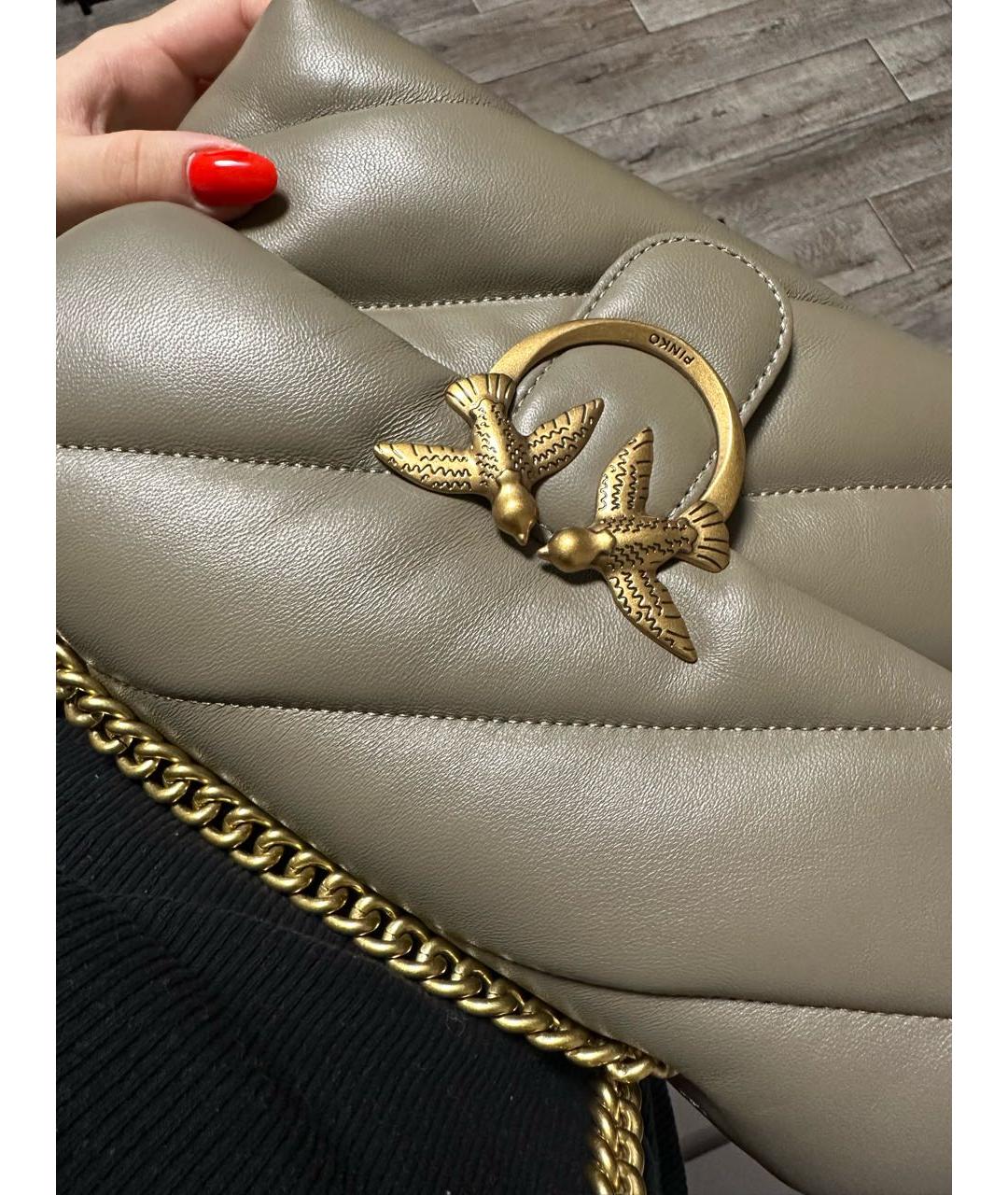 PINKO Серая кожаная сумка через плечо, фото 7