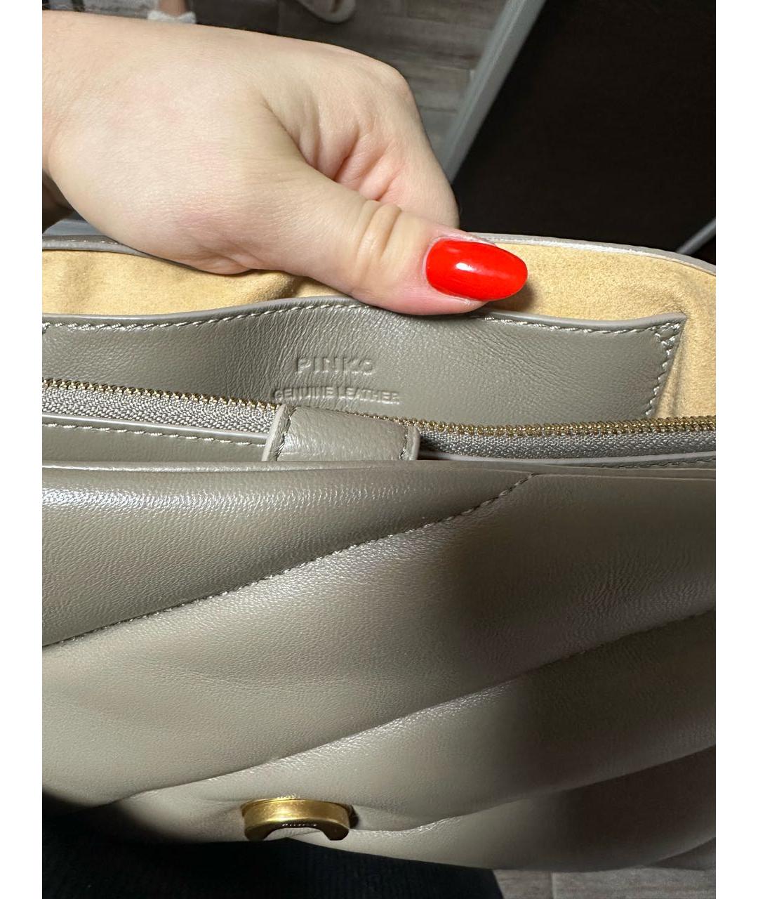 PINKO Серая кожаная сумка через плечо, фото 6