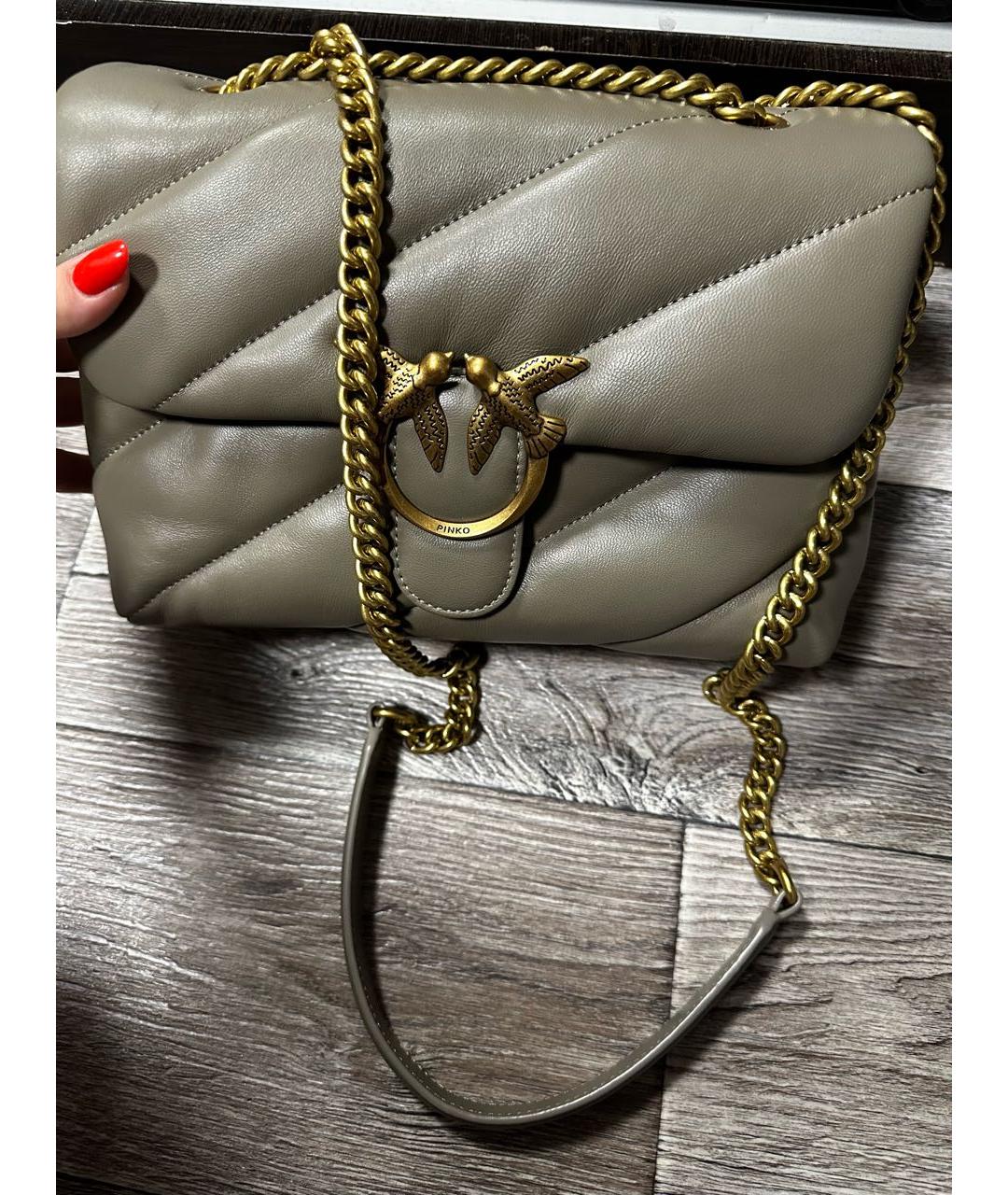 PINKO Серая кожаная сумка через плечо, фото 9