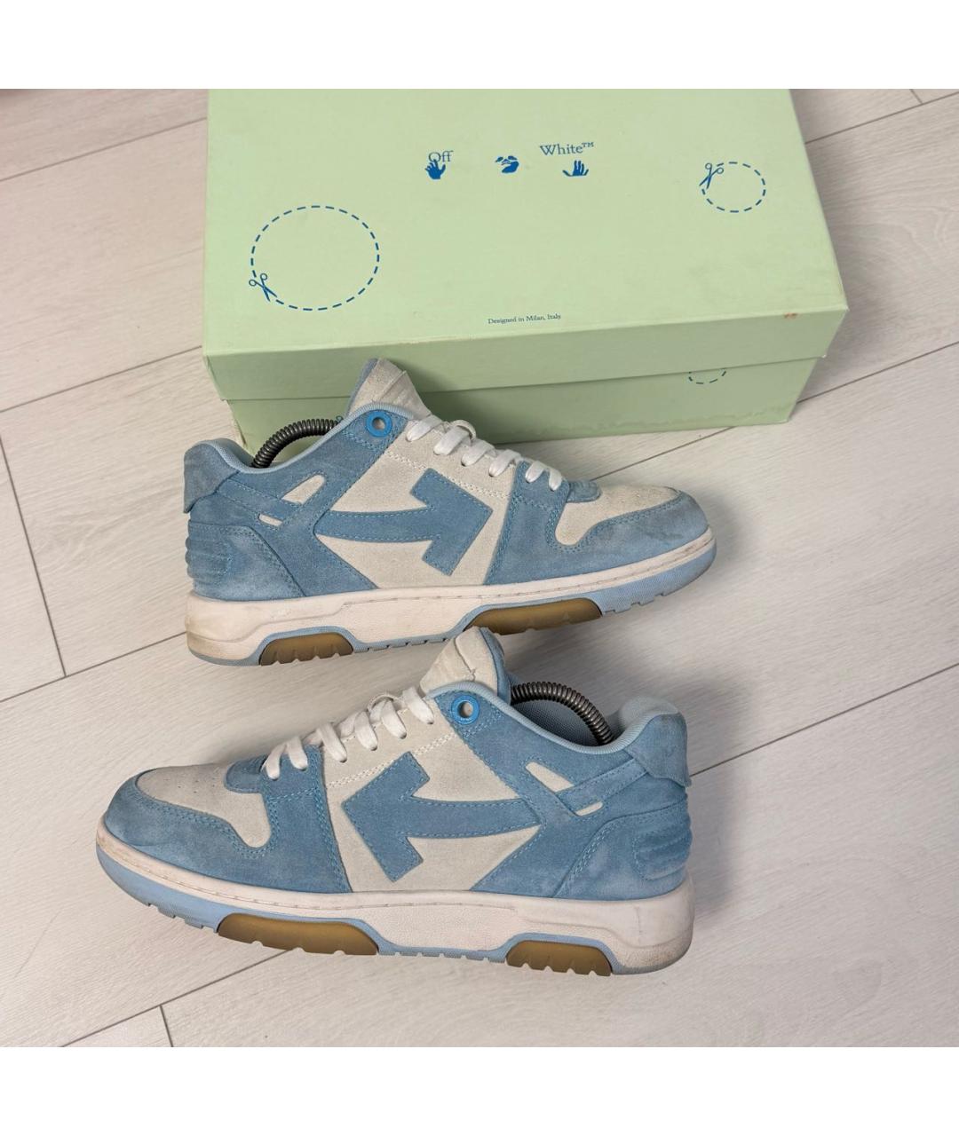 OFF-WHITE Голубые замшевые низкие кроссовки / кеды, фото 7