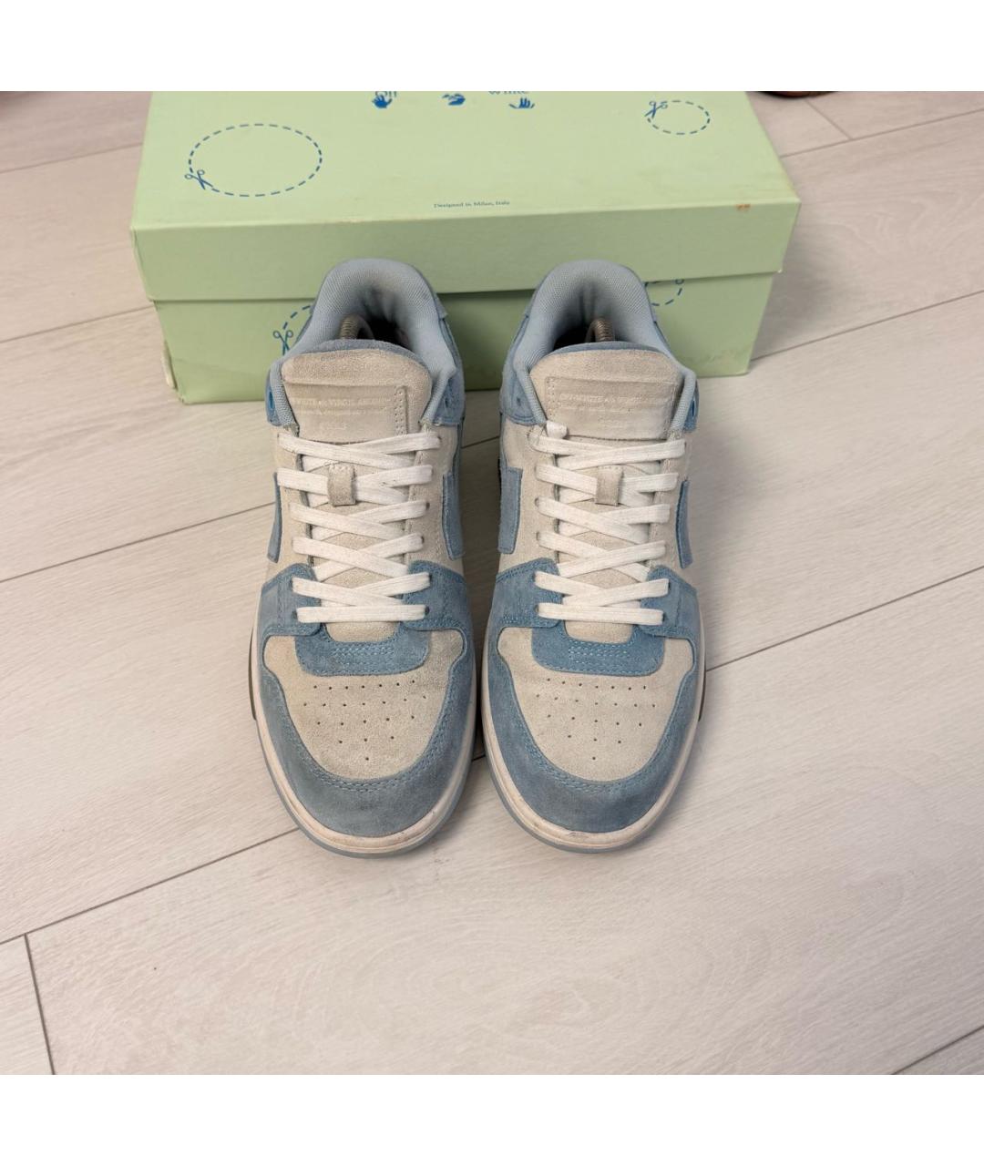 OFF-WHITE Голубые замшевые низкие кроссовки / кеды, фото 2