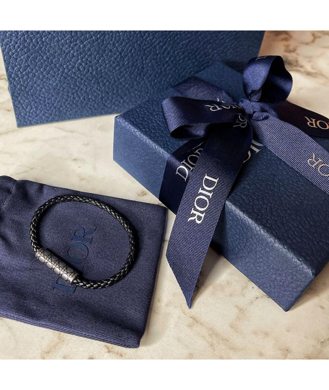 CHRISTIAN DIOR Черный кожаный браслет, фото 2