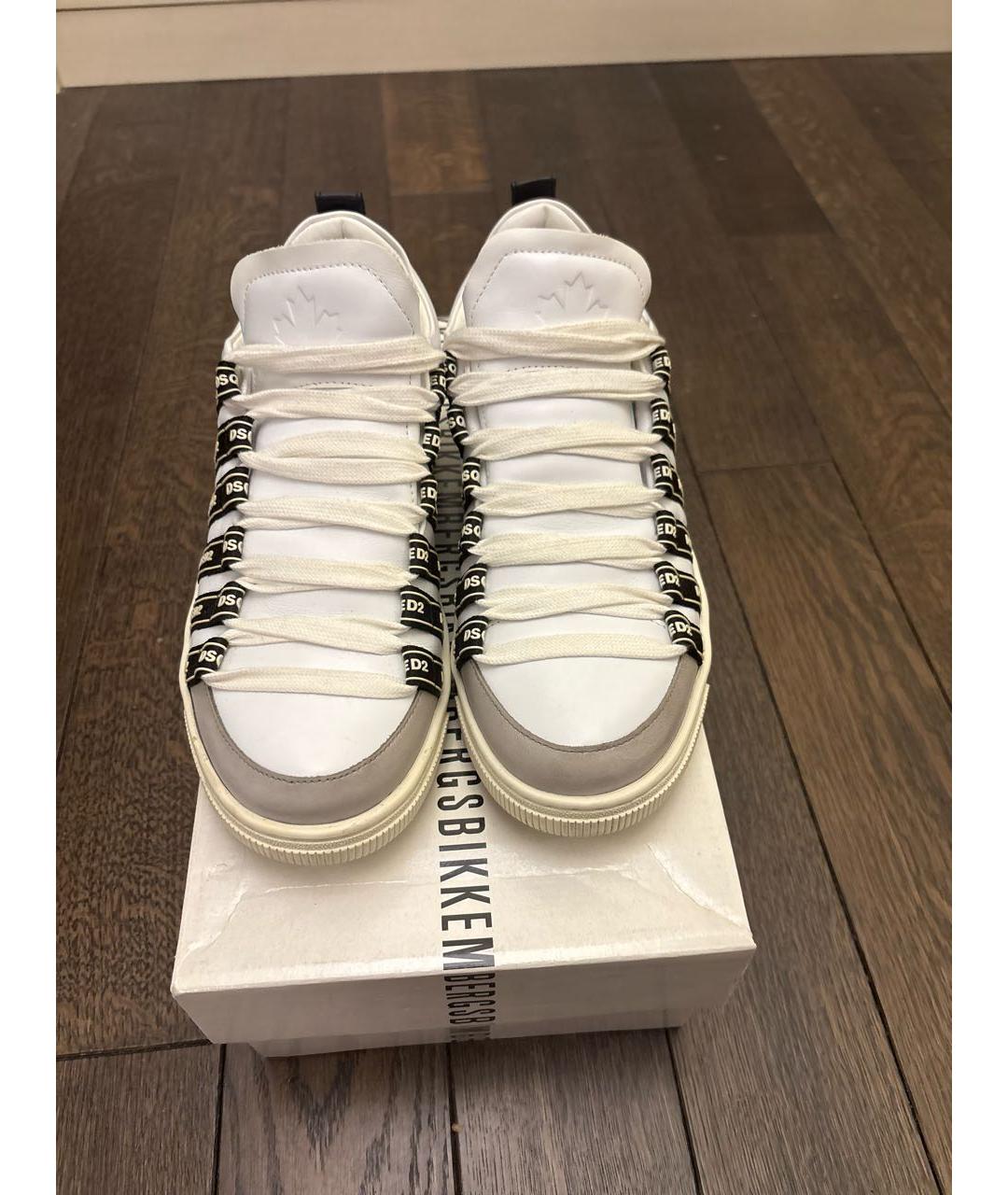 DSQUARED2 Белые кожаные высокие кроссовки / кеды, фото 3