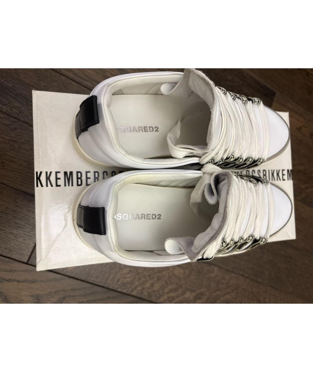 DSQUARED2 Белые кожаные высокие кроссовки / кеды, фото 5