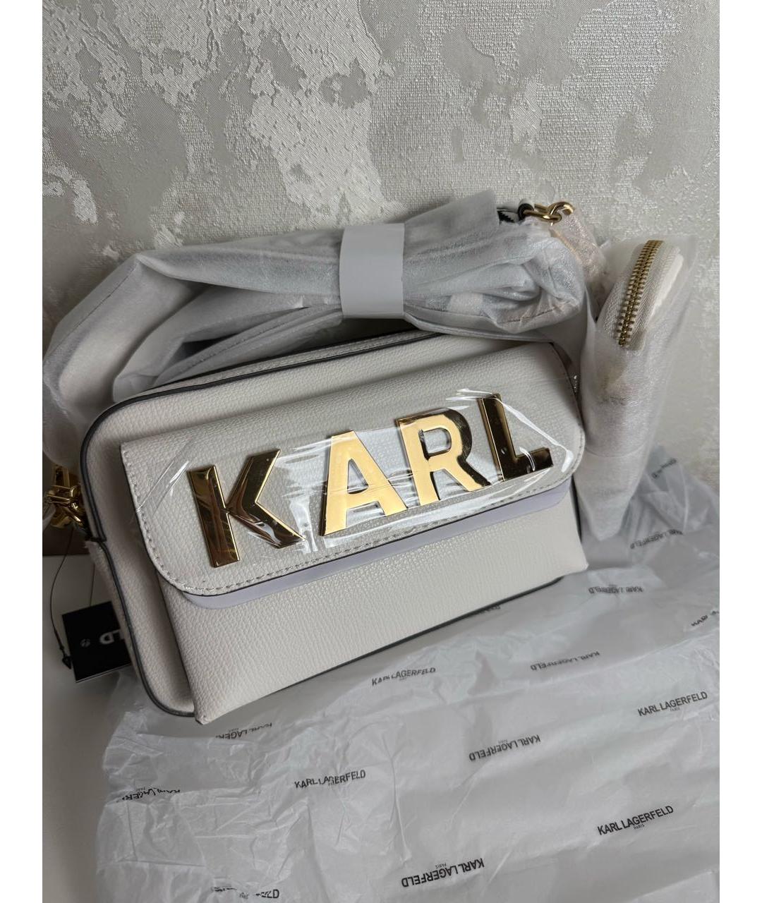 KARL LAGERFELD Белая кожаная сумка через плечо, фото 2