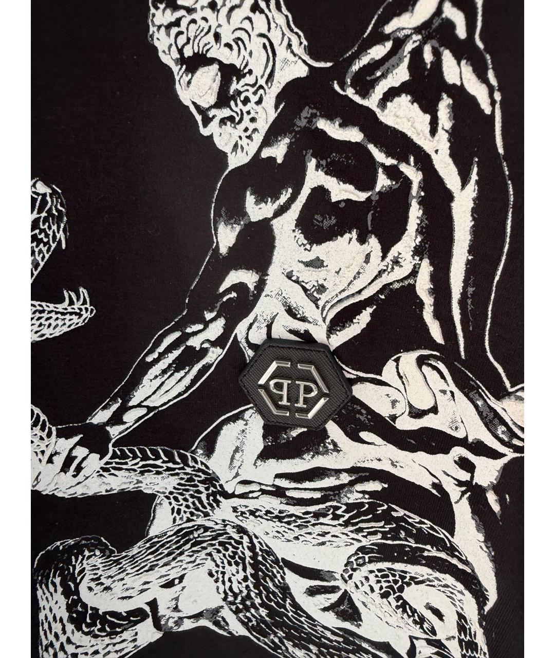 PHILIPP PLEIN Черная хлопко-эластановая футболка, фото 4