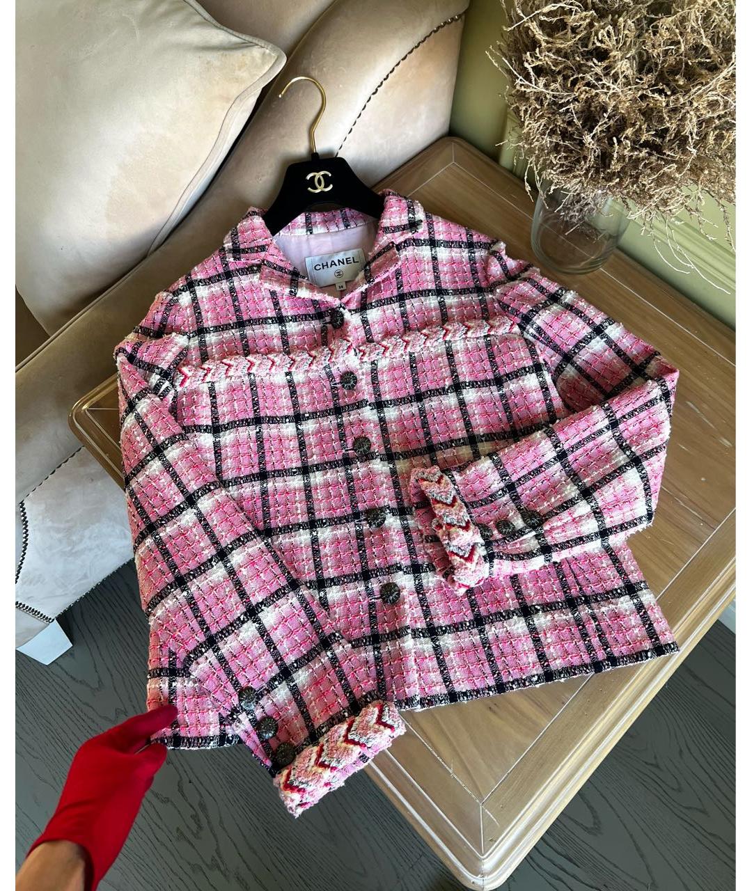 CHANEL Розовый твидовый жакет/пиджак, фото 4