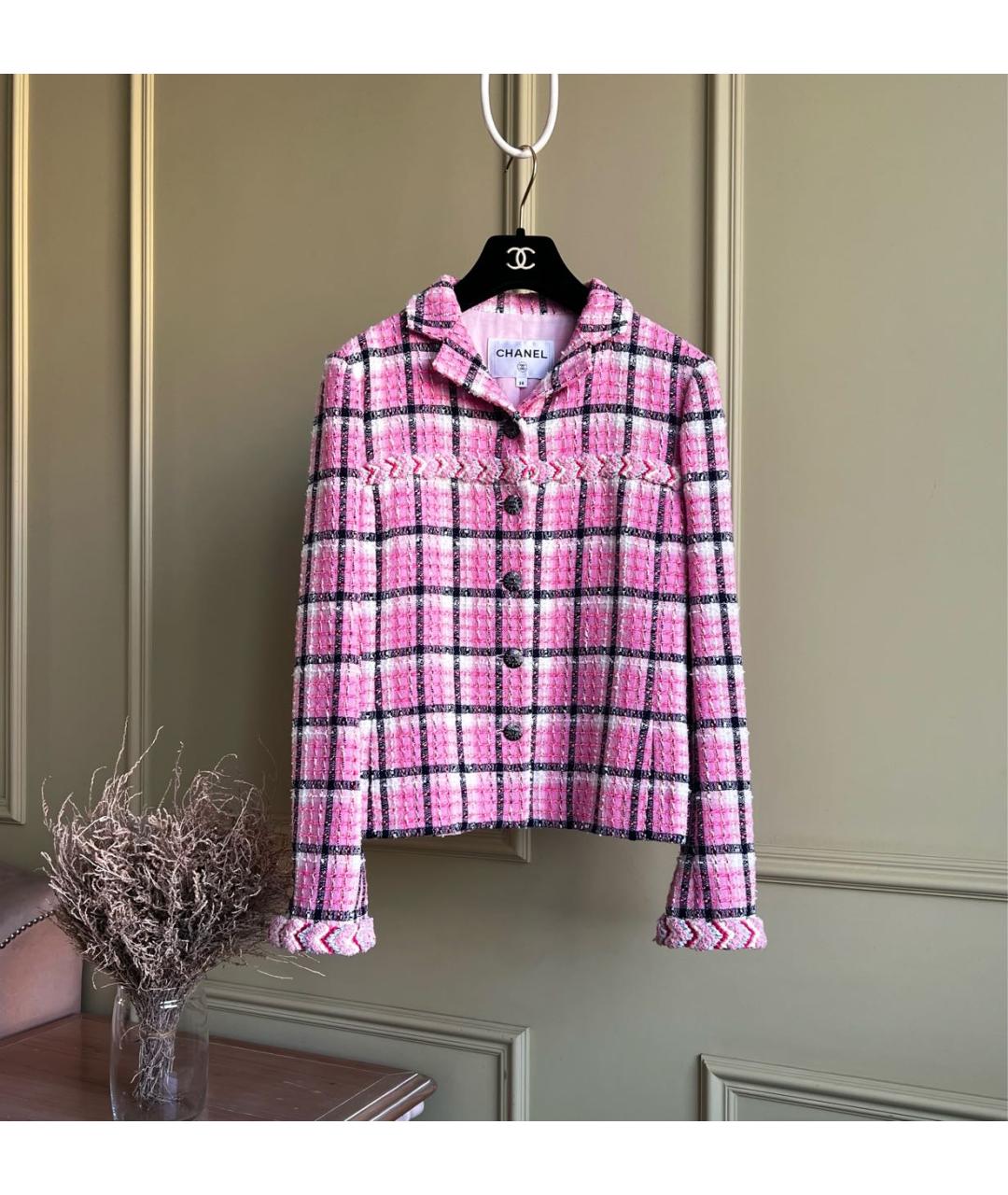 CHANEL Розовый твидовый жакет/пиджак, фото 8