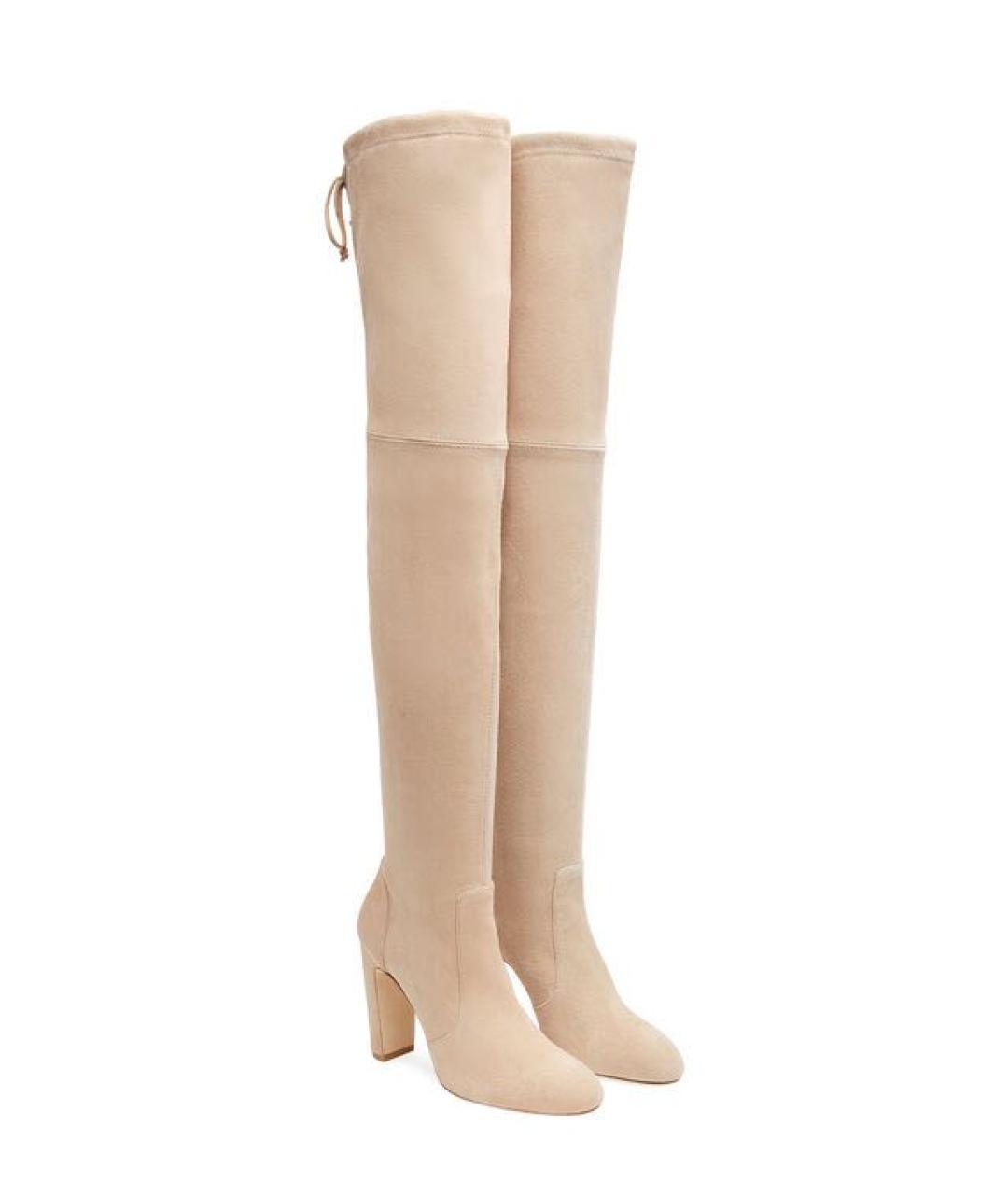 STUART WEITZMAN Бежевые кожаные ботфорты, фото 3