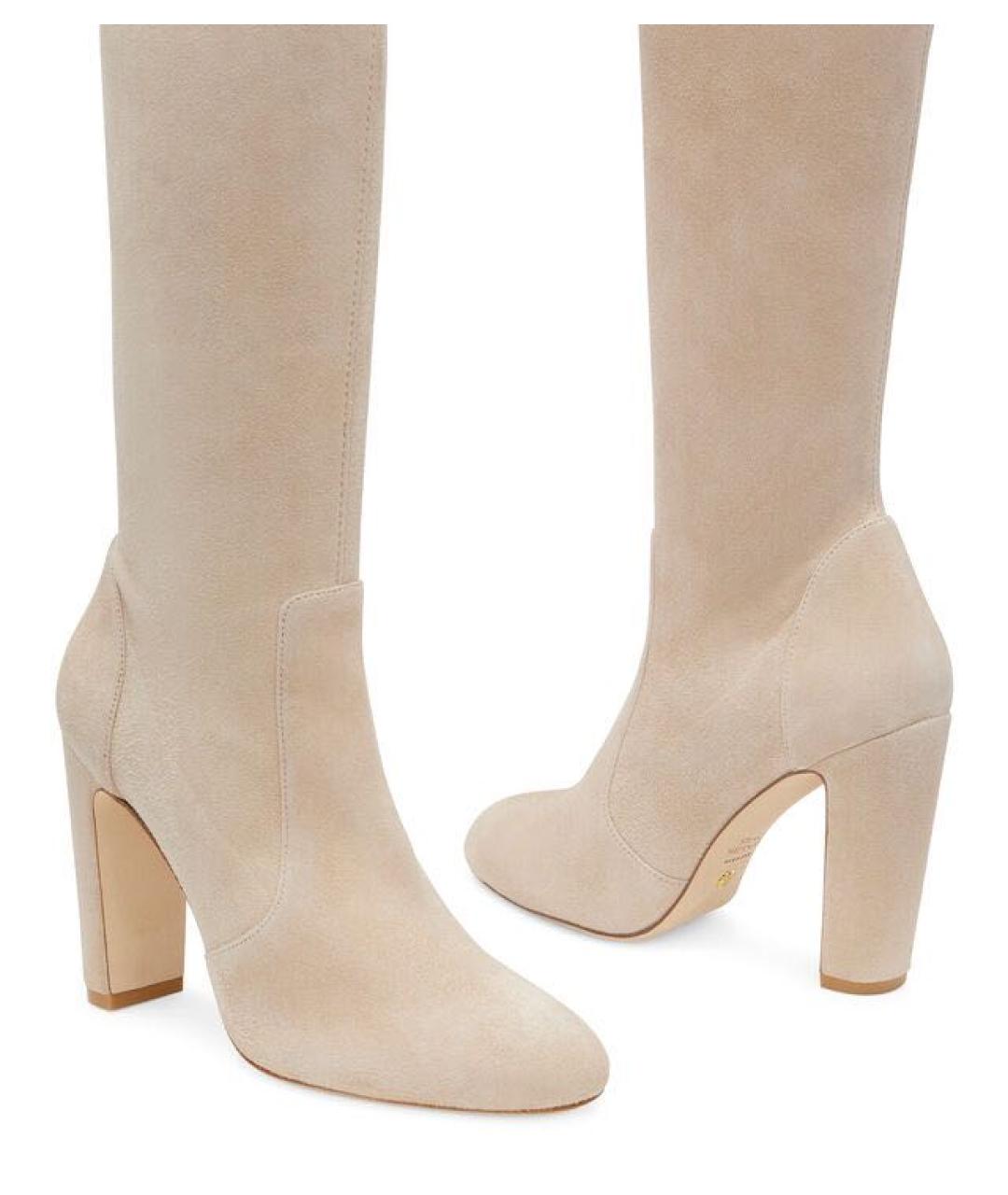 STUART WEITZMAN Бежевые кожаные ботфорты, фото 4