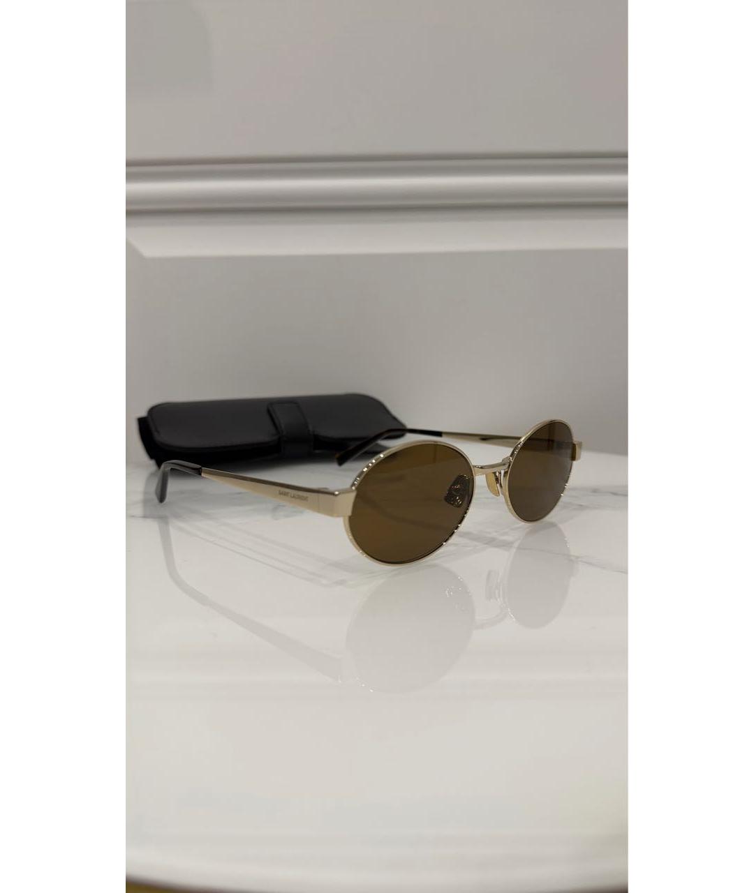 SAINT LAURENT Коричневые металлические солнцезащитные очки, фото 2