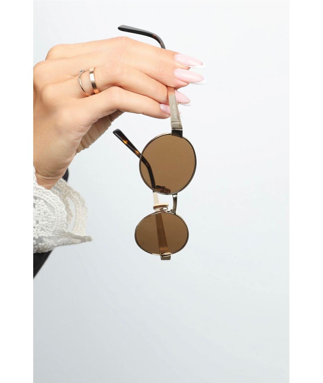 SAINT LAURENT Коричневые металлические солнцезащитные очки, фото 3