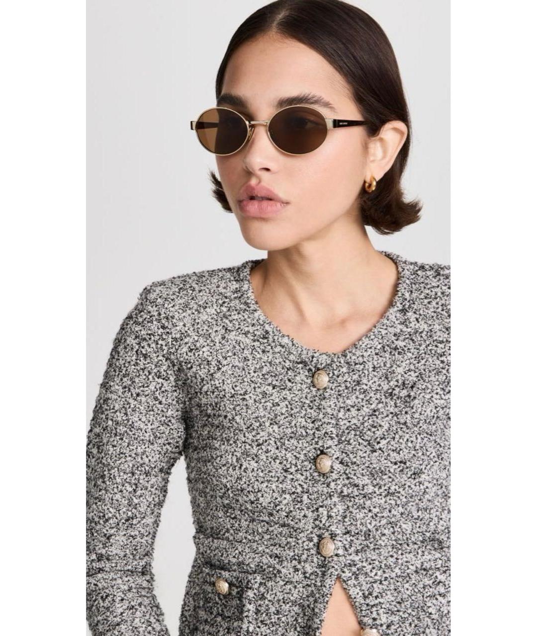 SAINT LAURENT Коричневые металлические солнцезащитные очки, фото 4