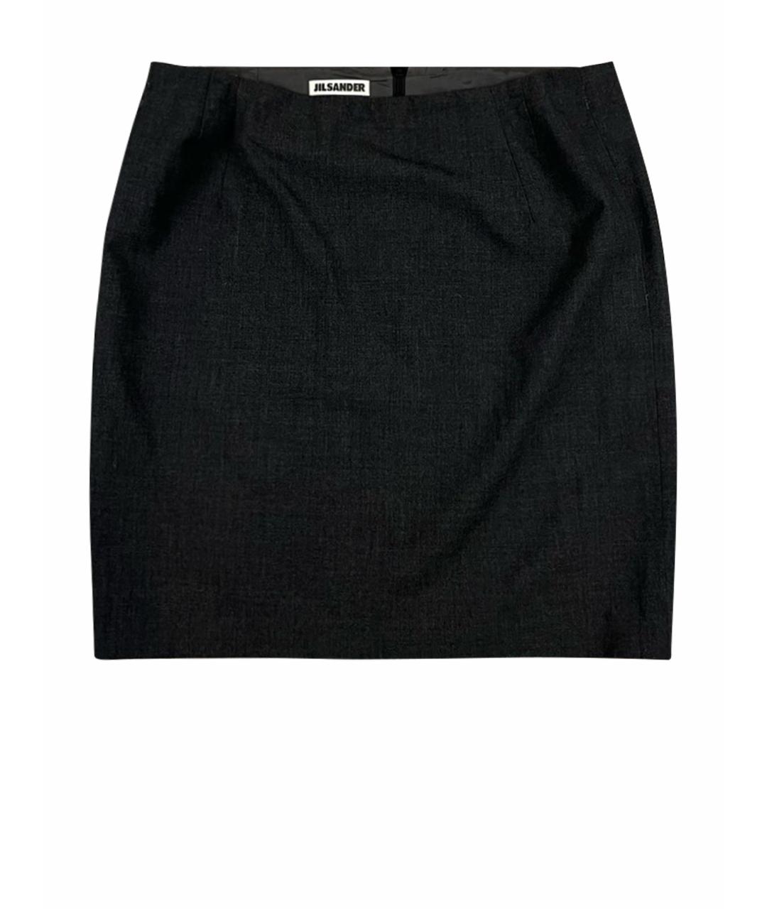 JIL SANDER Серая шерстяная юбка мини, фото 1