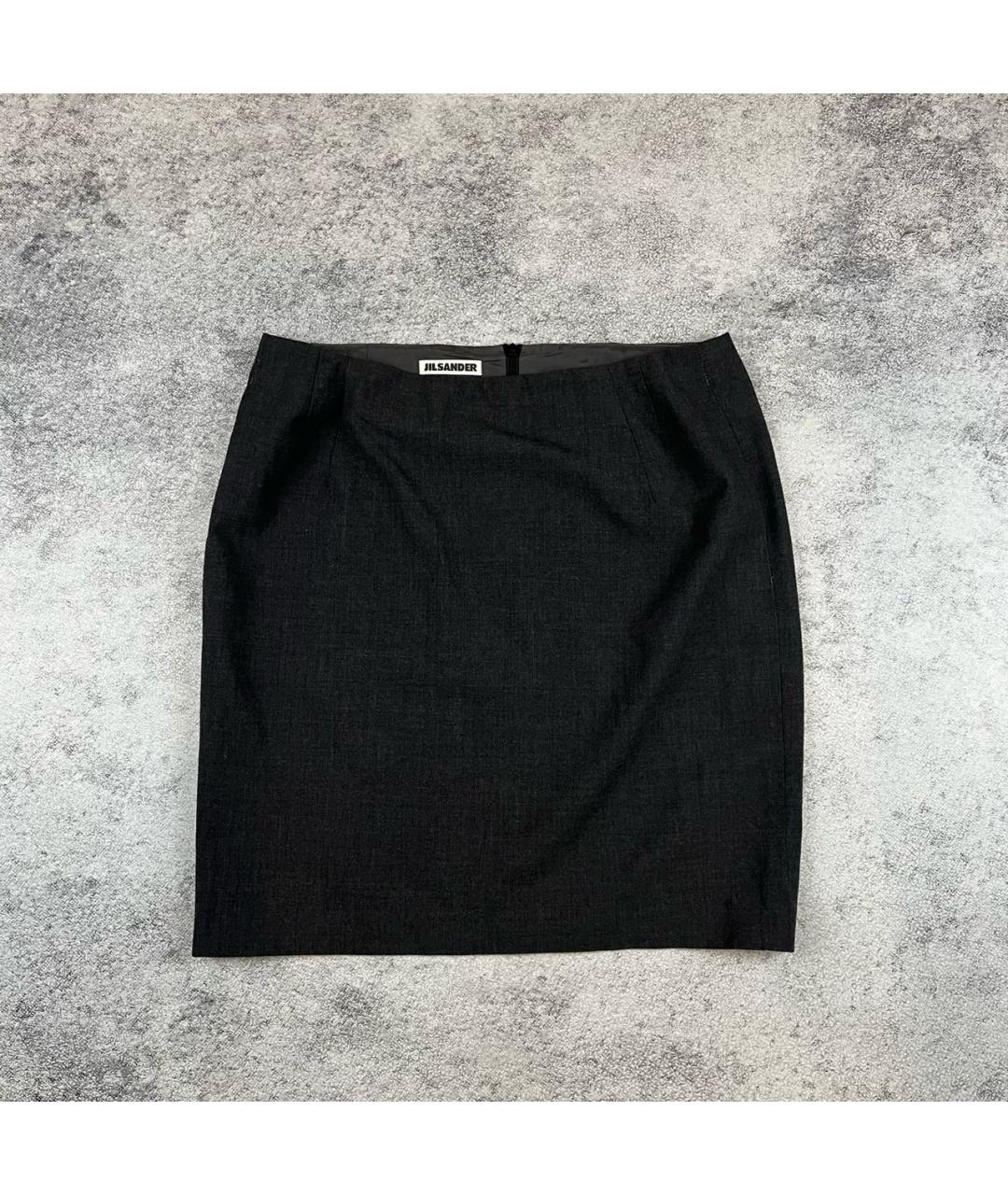 JIL SANDER Серая шерстяная юбка мини, фото 8
