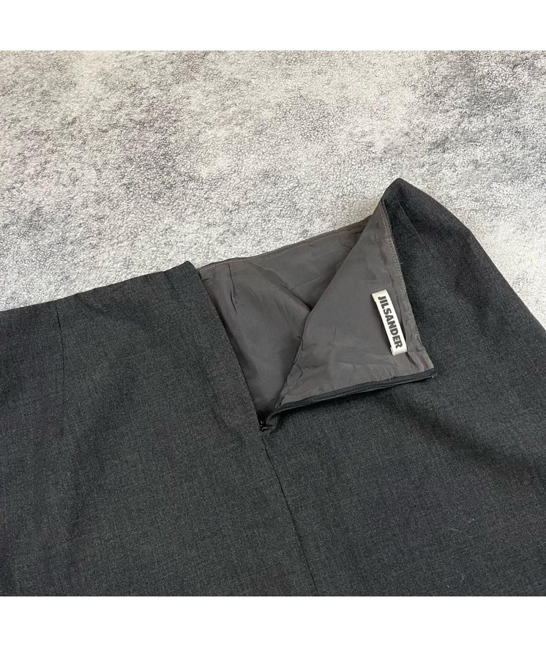 JIL SANDER Серая шерстяная юбка мини, фото 7