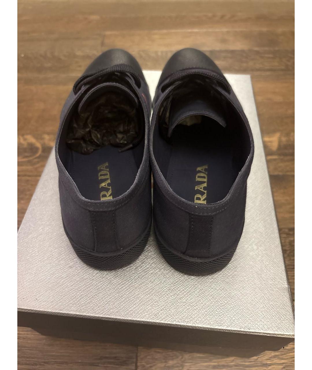 PRADA Темно-синие текстильные низкие кроссовки / кеды, фото 4