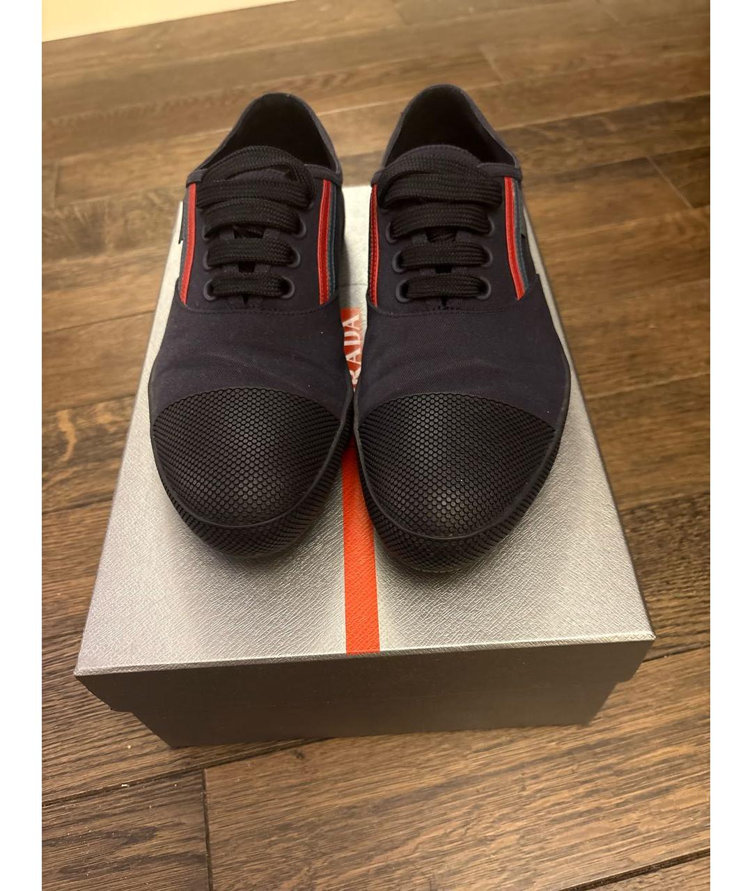 PRADA Темно-синие текстильные низкие кроссовки / кеды, фото 3